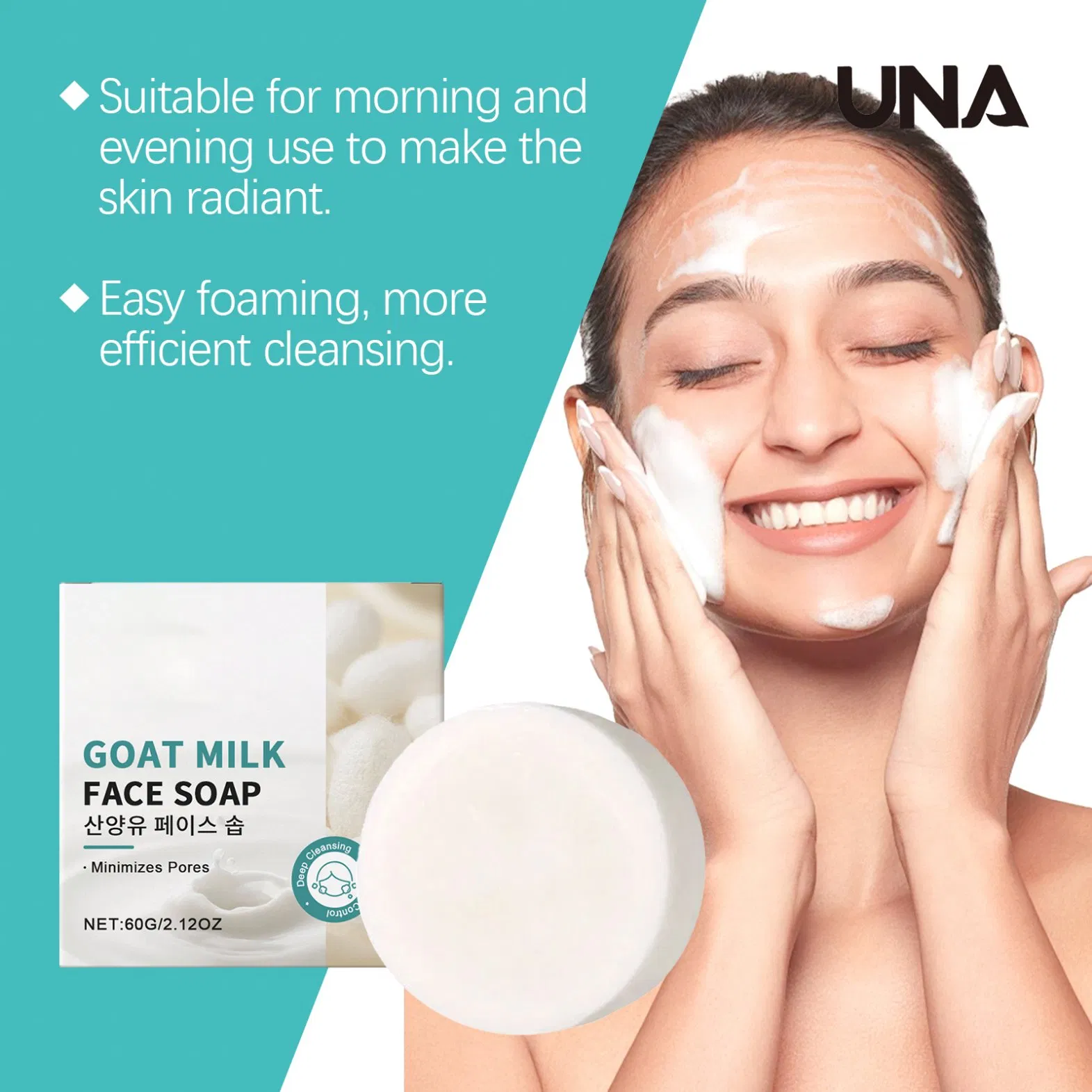 Sabonete Facial de Leite de Cabra - Óleo de Coco para Limpeza Profunda, Melhora a Pele Facial, Fórmula Suave