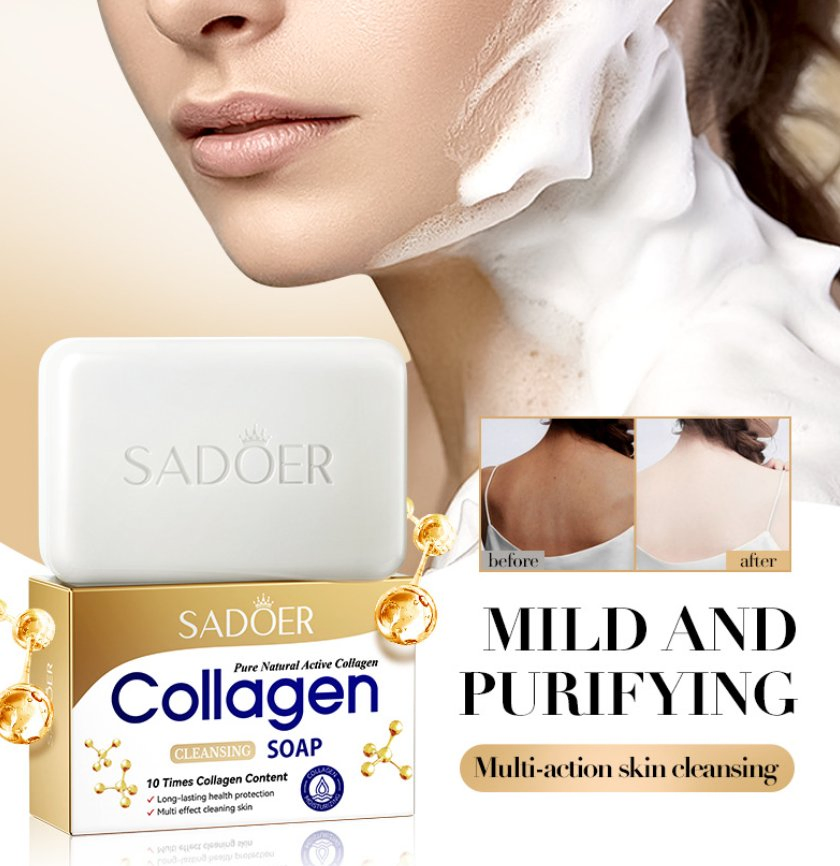 Produtos de limpeza para a pele no atacado e varejo, colágeno suave, nutritivo, clareador, hidratante, calmante, sabonete de limpeza com colágeno
