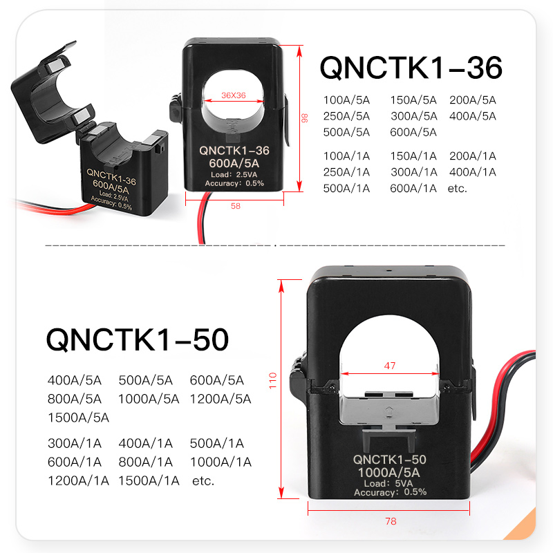 30A 50A 100A ~ 6000A Output 5A 1A 1V 333mv Open Type Sensor Clamp CT Split Core Current Transformer