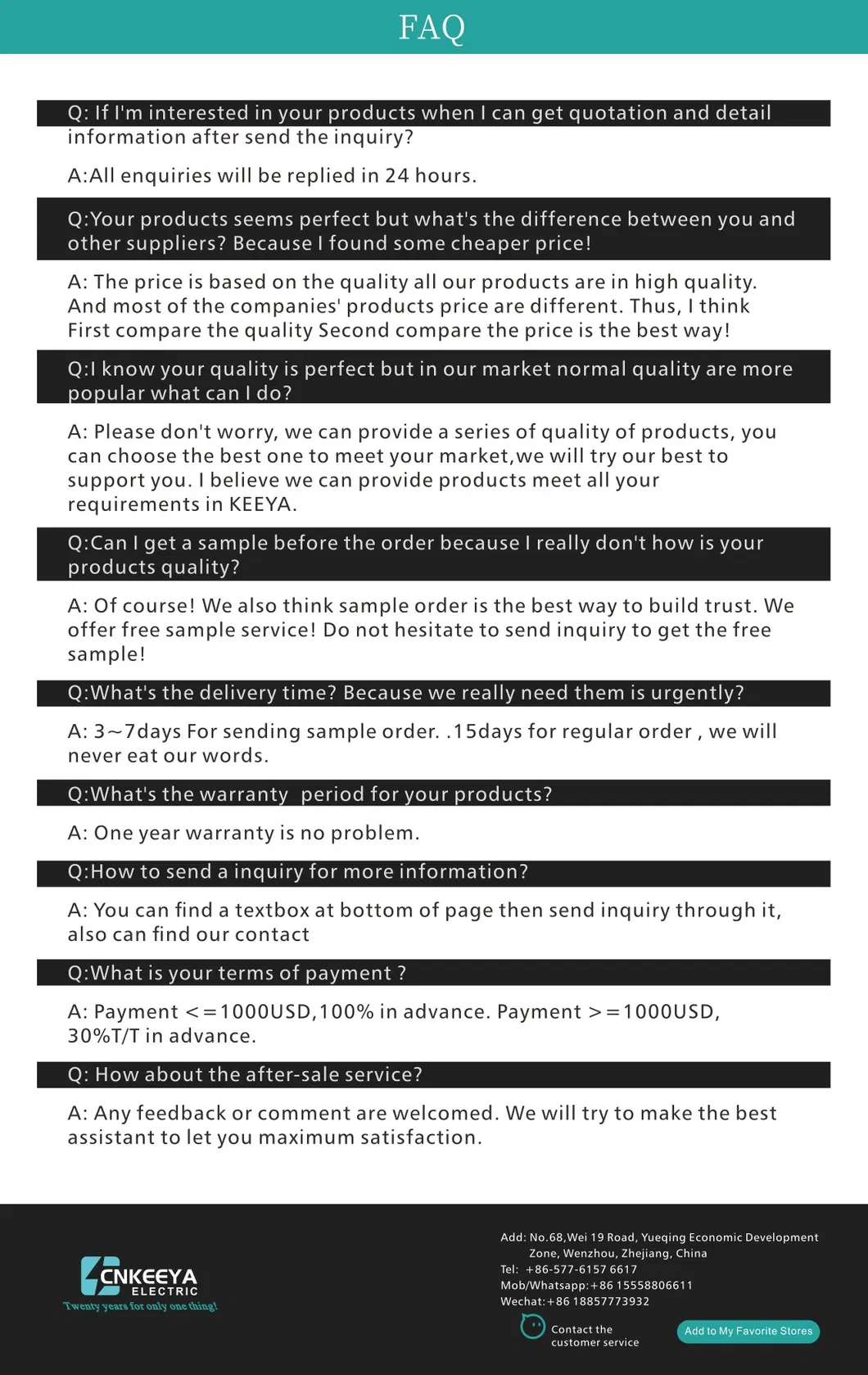 Technical Specifications Chart