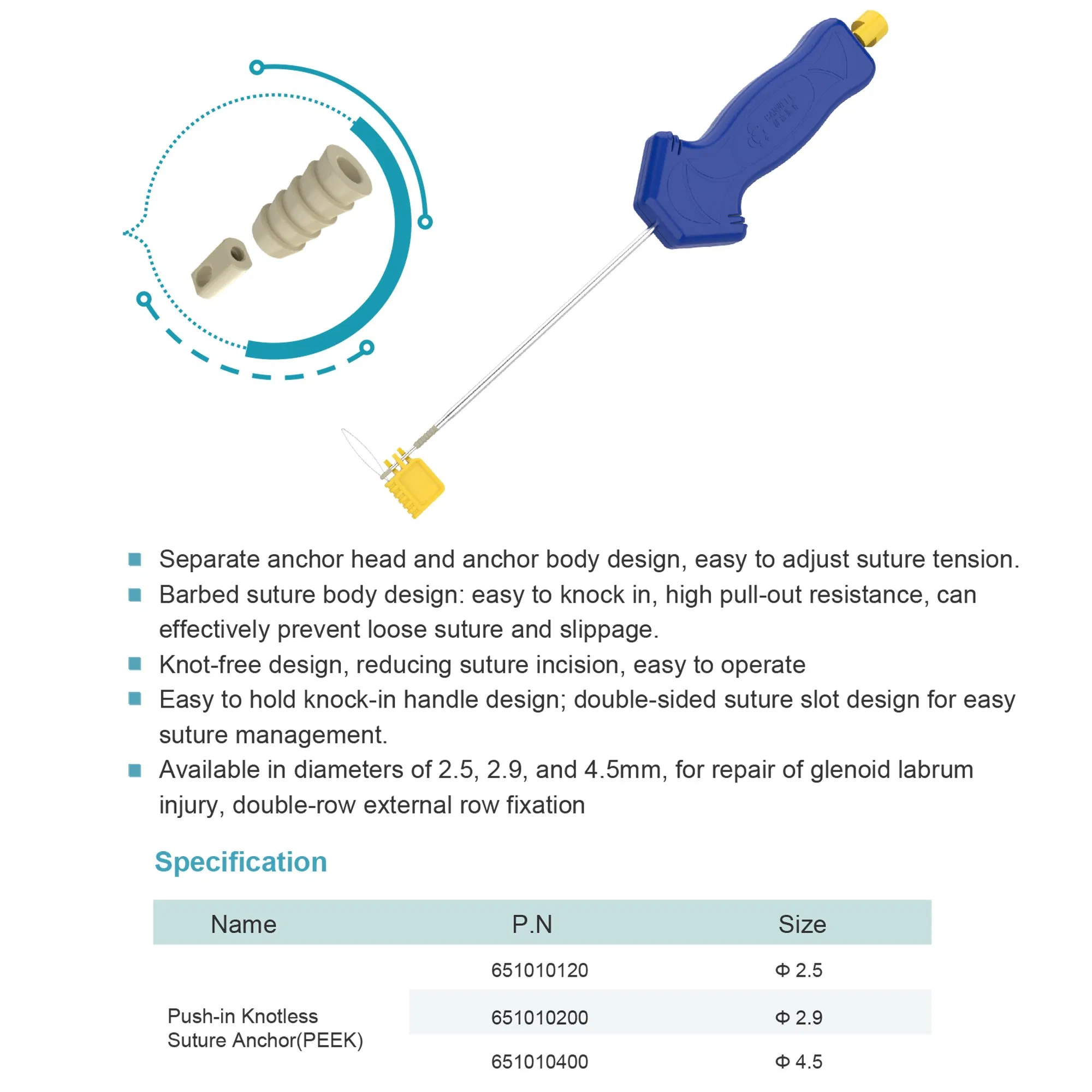 Canwell Sports Medicine Suture Anchor with Nonabsorbable Surgical Knotless Peek Anchor Suture