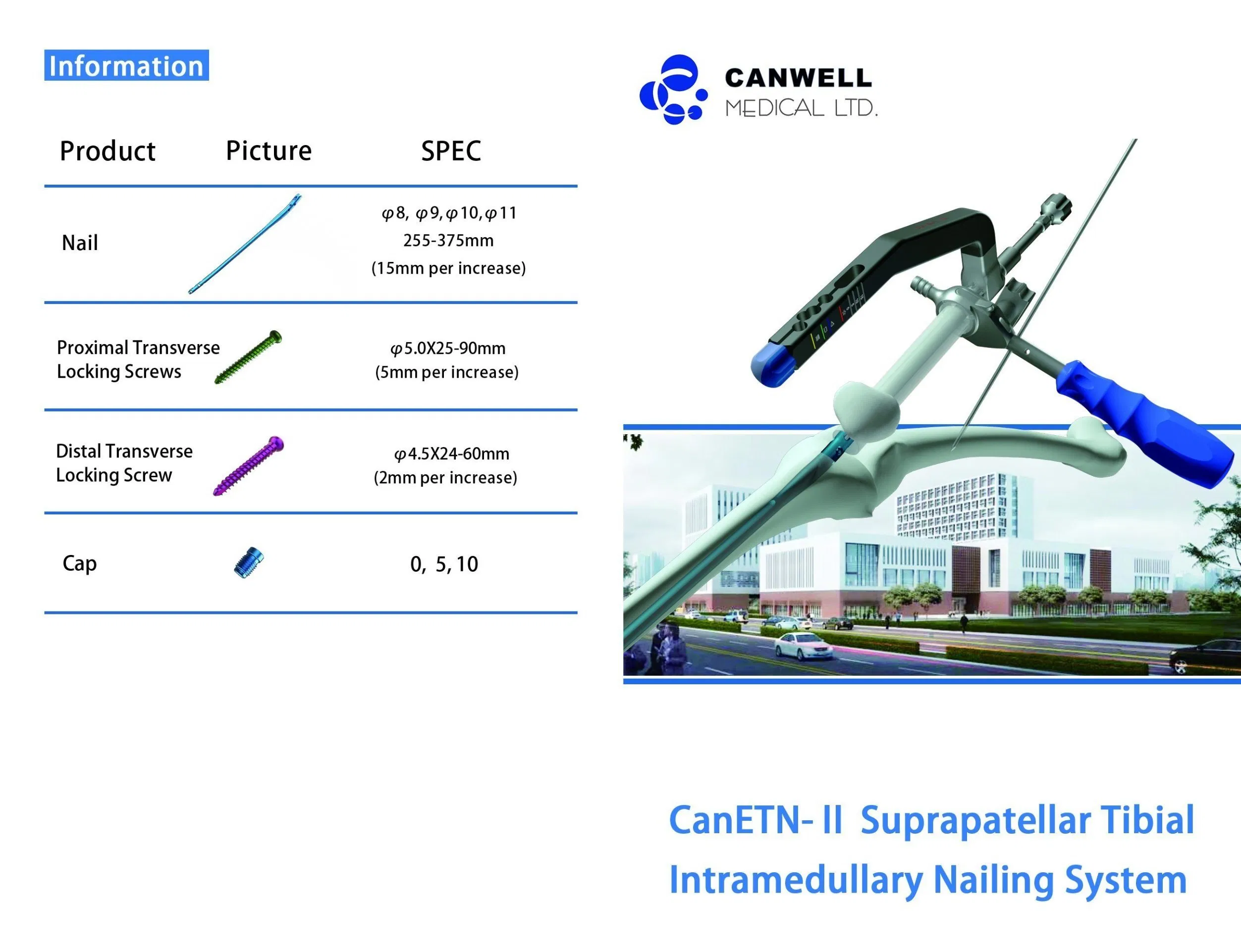 Canwell Expert Tibia Intramedullary Nail Orthopedic Plates and Screws Cannulated