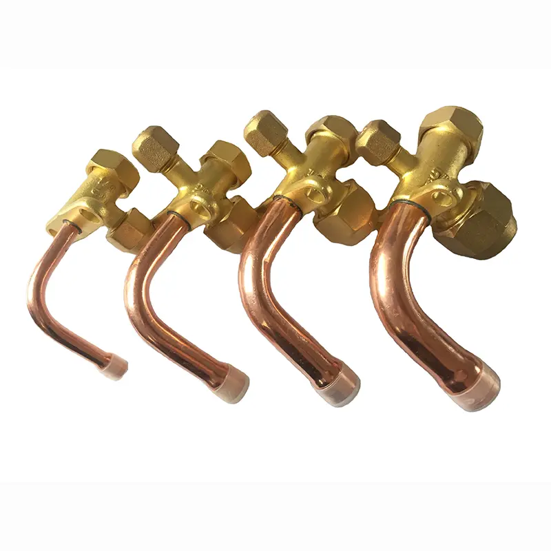 China China Factory Suppliers 1/4 3/8 1/2 5/8 Brass Copper Split Service Valve L Bend Gas Stop for AC Systems Suppliers, Manufacturer