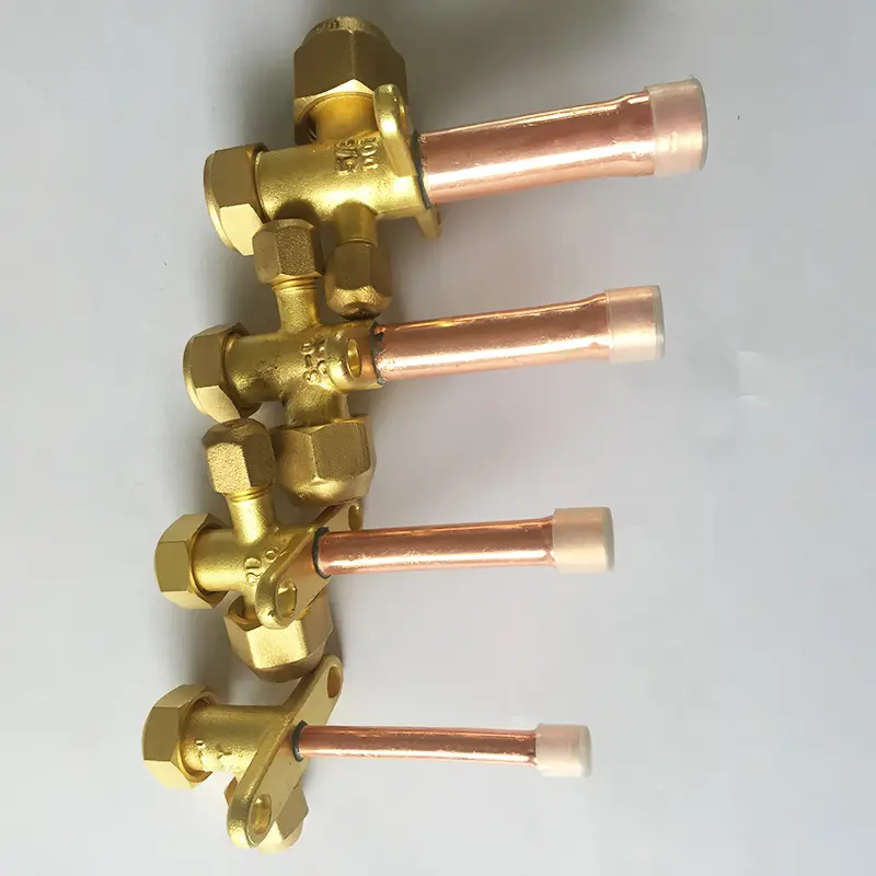 China China Factory Suppliers 1/4 3/8 1/2 5/8 Brass Copper Split Service Valve L Bend Gas Stop for AC Systems Suppliers, Manufacturer