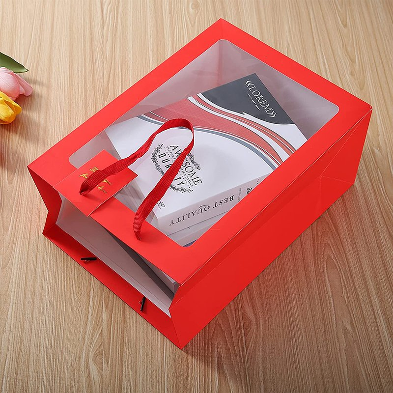 Custom Design Ribbon Handle Black Luxury Jewelry Cosmetic Gift Clothing Shopping Packaging