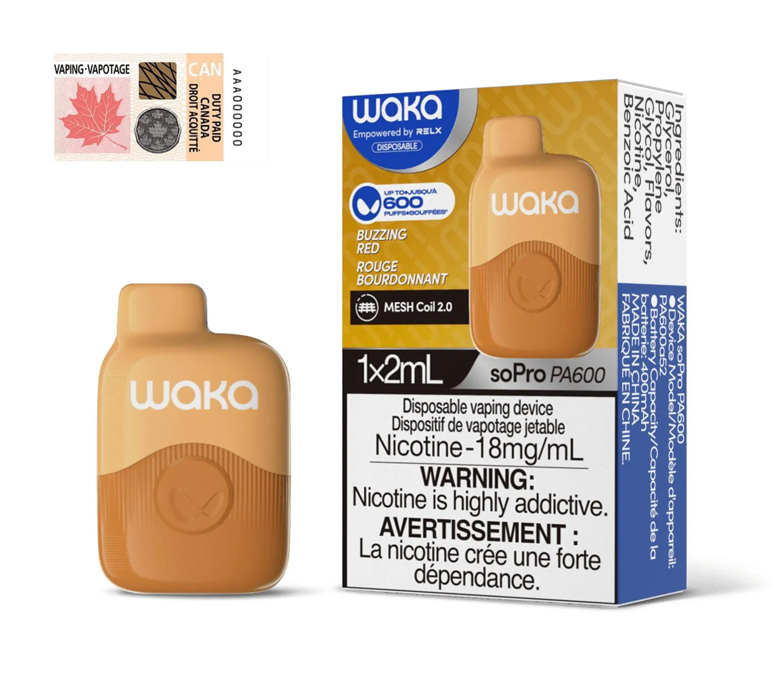 Whole Flavor E Cig Mini Stick Waka PA600 Disposable Atomizer