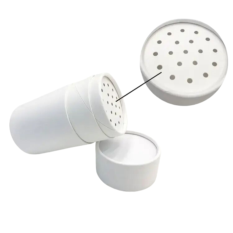 White Round Packaging Box Food Protein Powder Spice Salt Paper Tube with Sifter