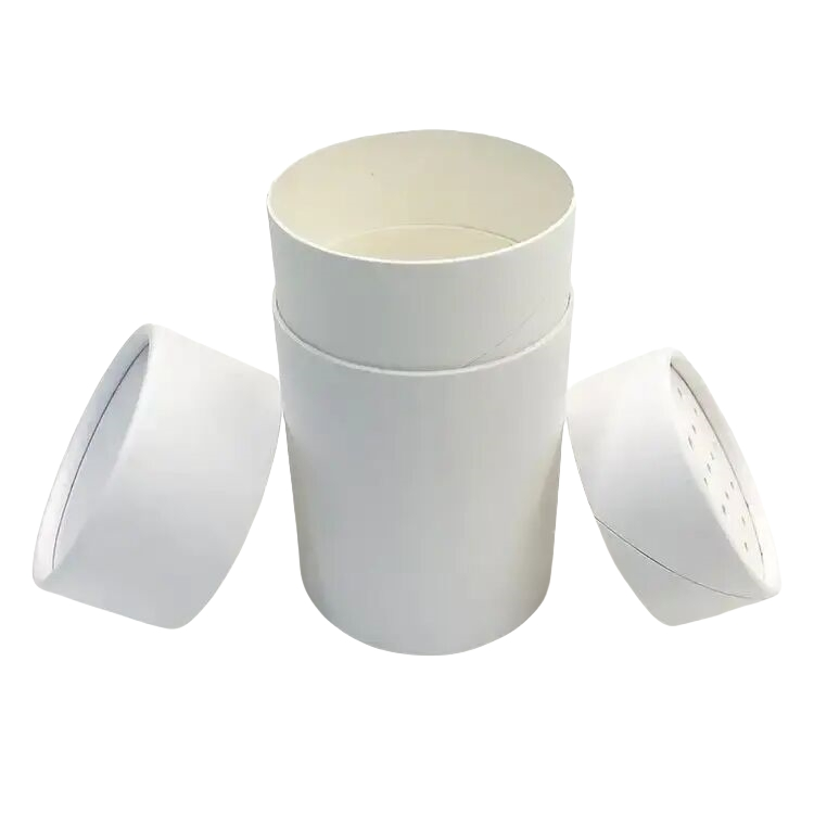 White Round Packaging Box Food Protein Powder Spice Salt Paper Tube with Sifter