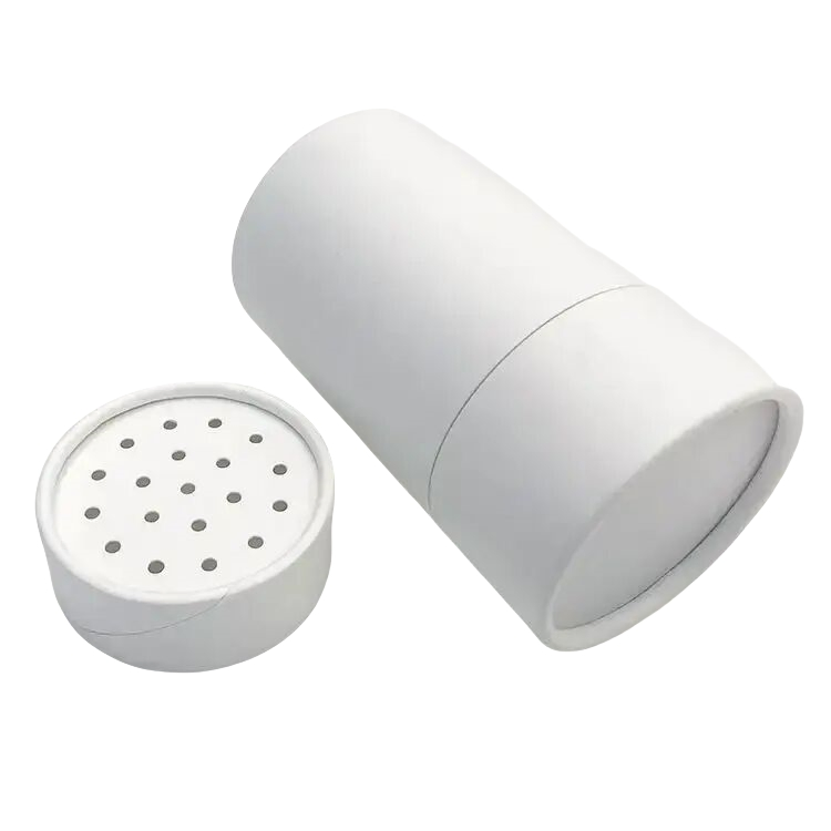White Round Packaging Box Food Protein Powder Spice Salt Paper Tube with Sifter