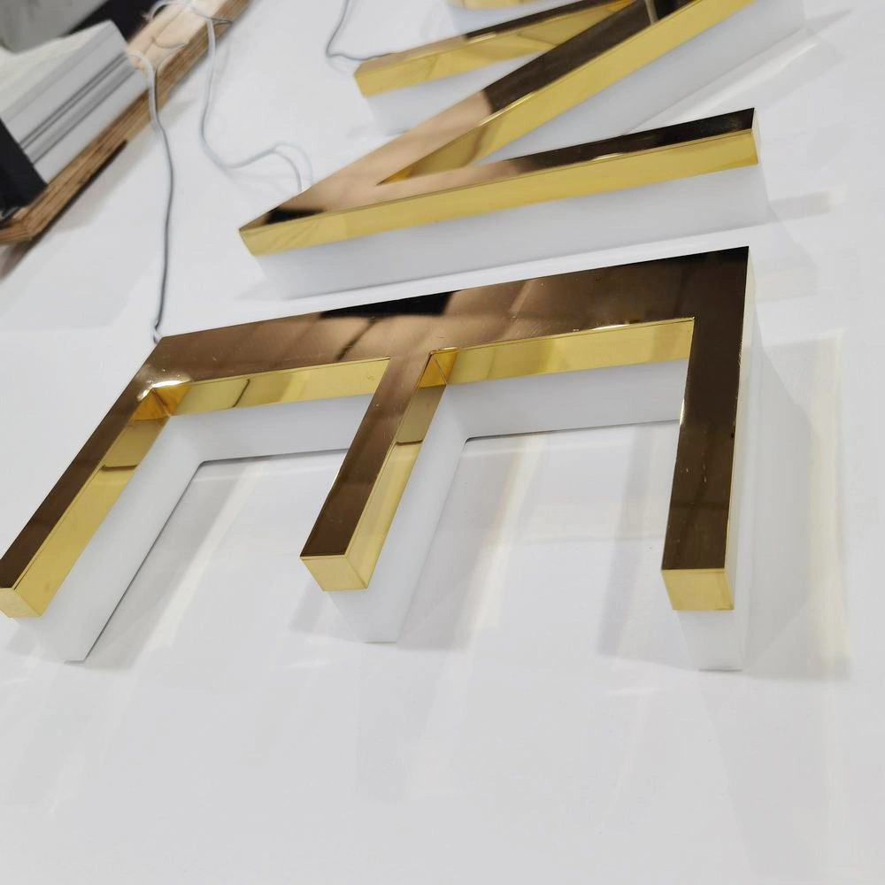 Custom Design Gold Mirror Finished Stainless Steel 3D Backlit Signage