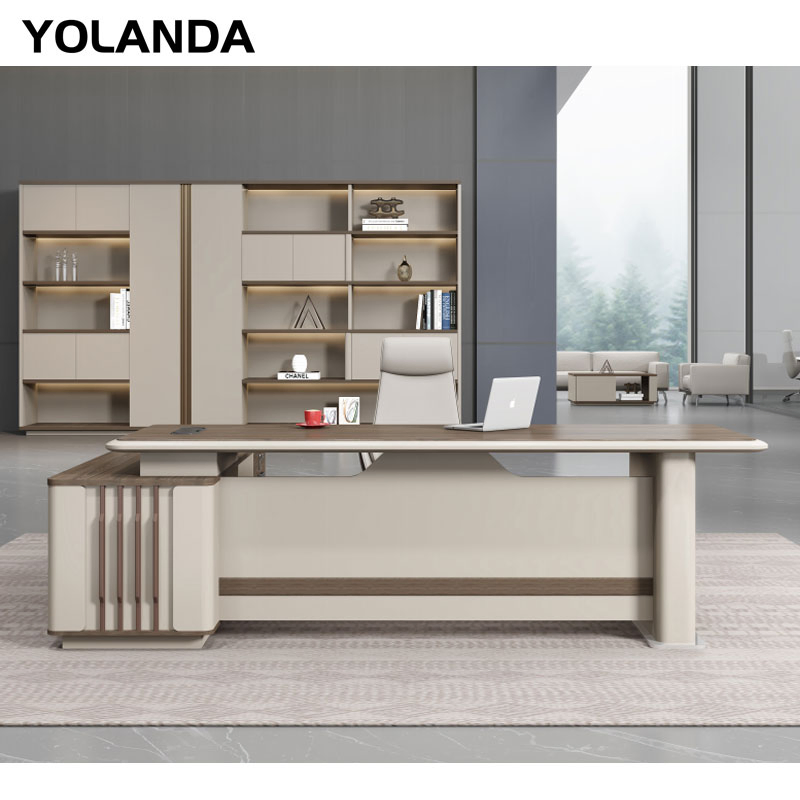 Yolanda Furniture CEO Modern Wood Scrivanie L Shape Luxury Executive Works Manage Table and Chair Set Office Desks