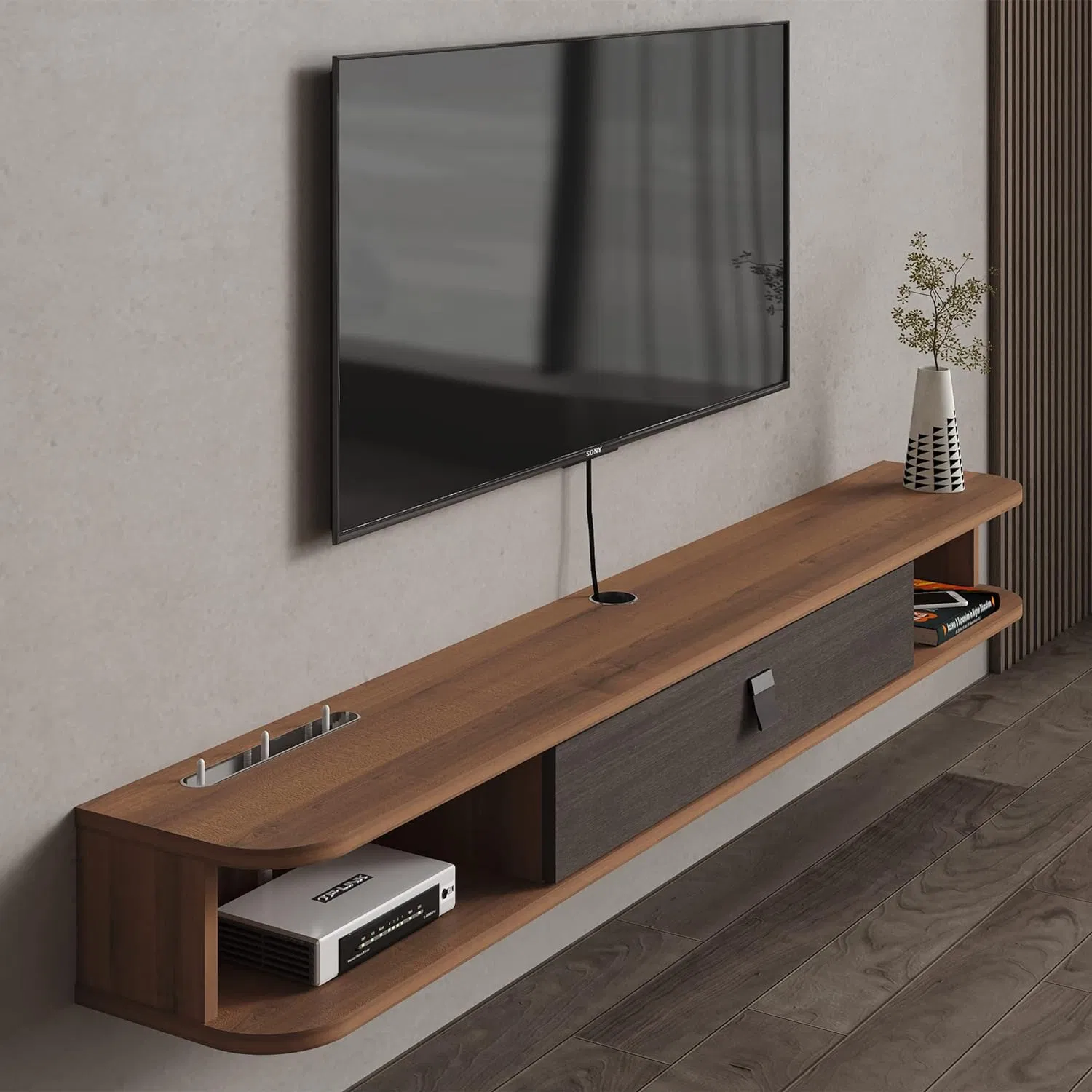 Minimalist White Finish Space Saving Drawers Floating TV Stand