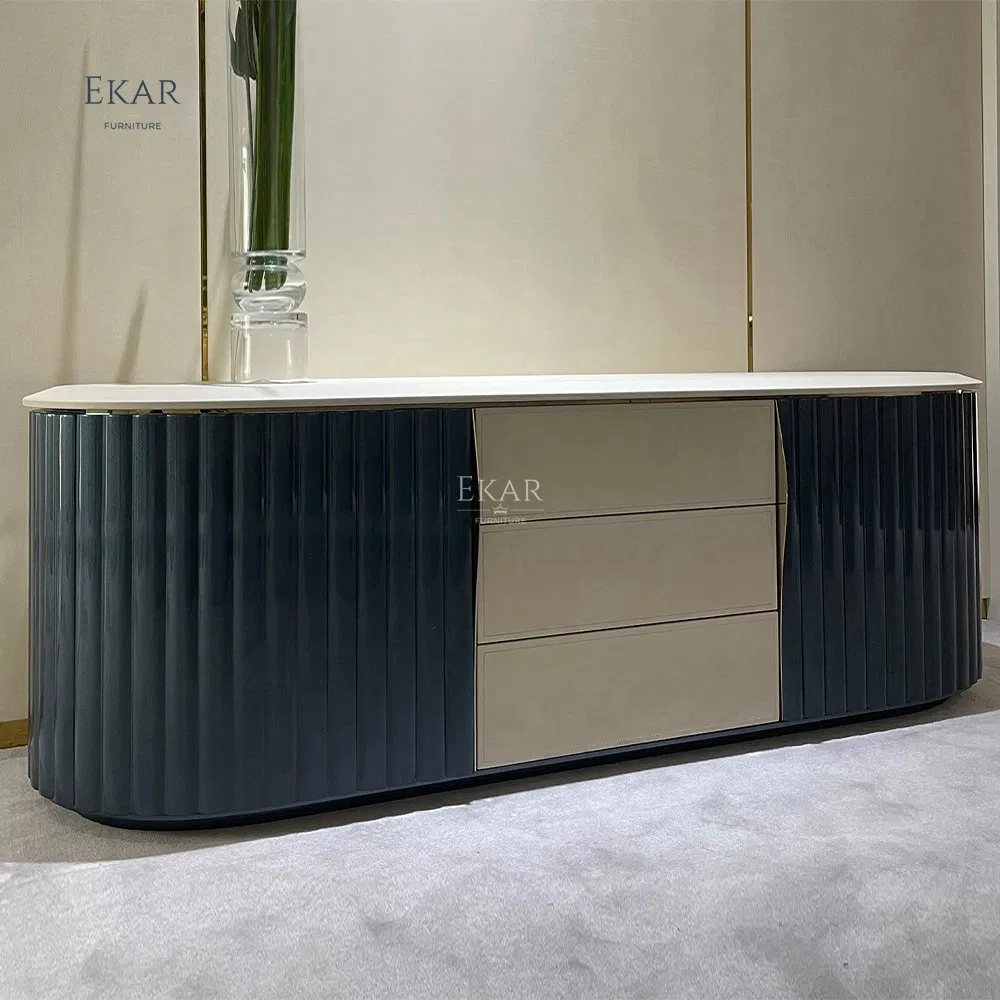 Elegant Blue Jadeite Marble Sideboard - Luxurious Dining Room Furniture