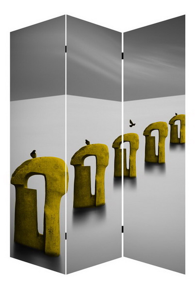 Flower Furniture Wood Panel Movable Folding Screen Canvas Room Divider for Living Room