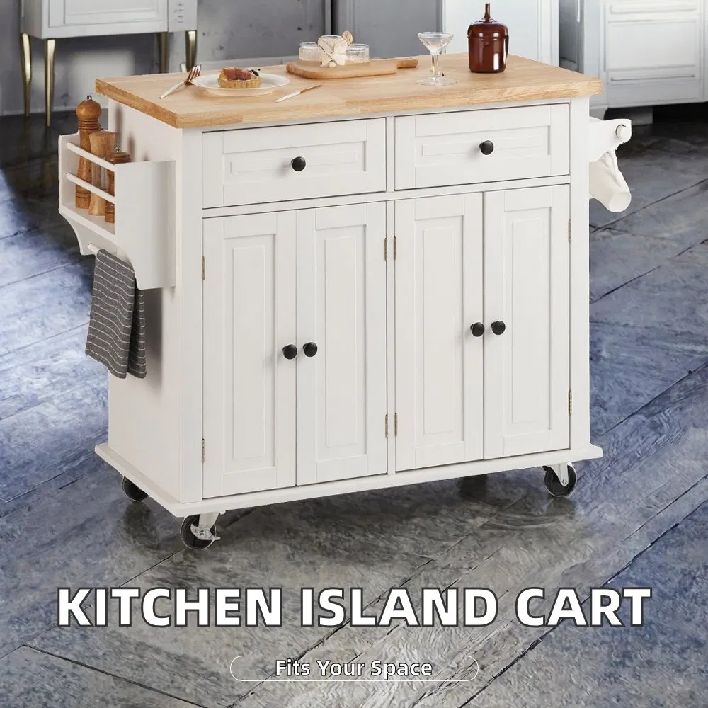 Modern Wooden Rolling Kitchen Island Table Removable Storage Cabinet Organizers