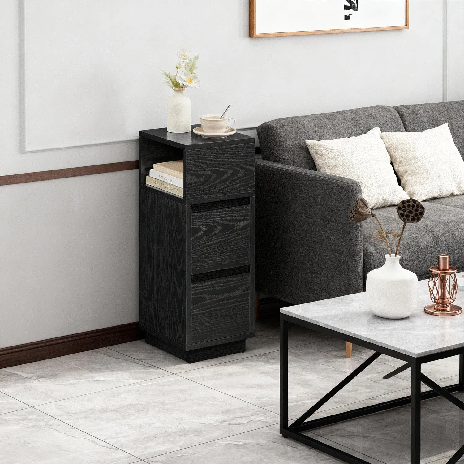 Night Stand Bed Side Table Sofa End Table Bedside Table Nightstand with 3 Wood Drawers for Bedroom Living Room