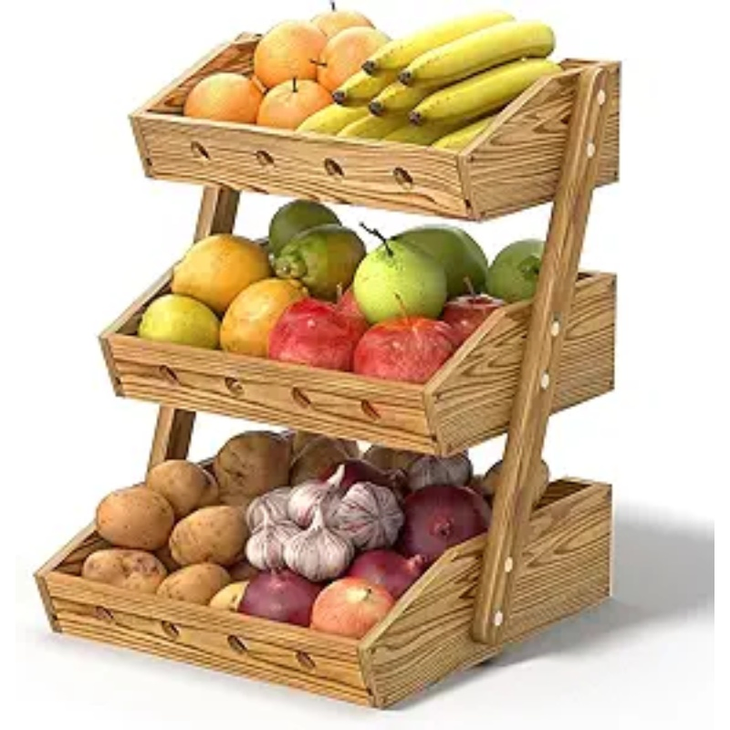 Wooden Fruit Basket Fruit Vegetable Storage Organizer Snack Organizer Kitchen Countertop