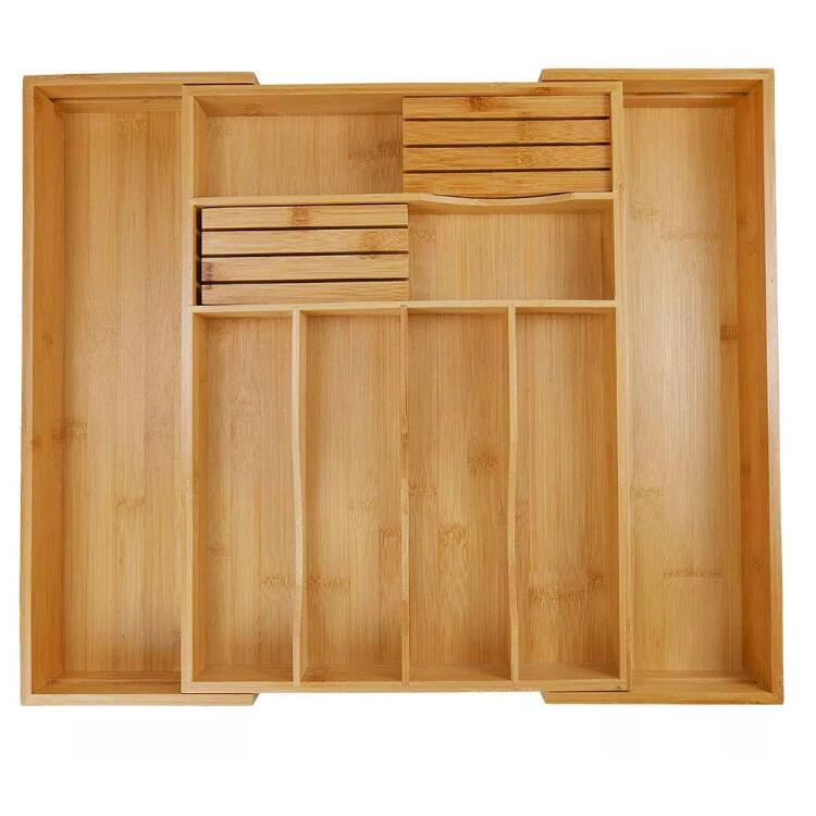 Bamboo Sliverware Cutlery Tray Expandable Wood Drawer Organizer for Kitchen Utensils Flatware Storage