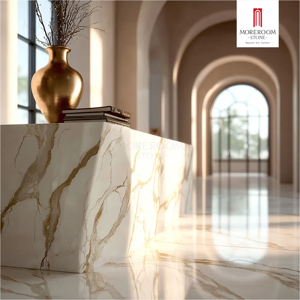 Luxury Console Table Sintered Stone Geometric Base Entryway Table for Home Hotel