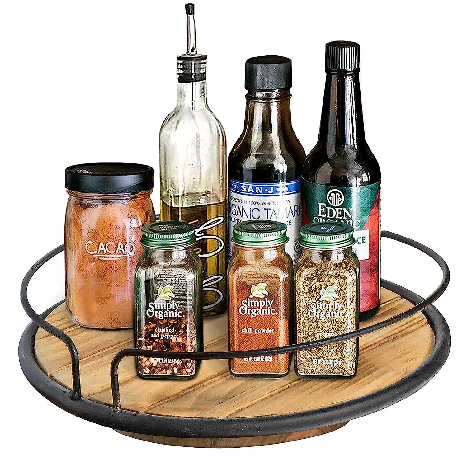 Wood Lazy Susan Organizer for Table Kitchen Turntable Wood Rotating Spice Rack