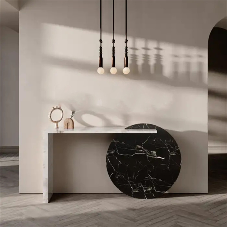 Custom Marble Entryway Table Stone Legs Travertine Marble Top Modern Luxury Hallway Marble Console Table