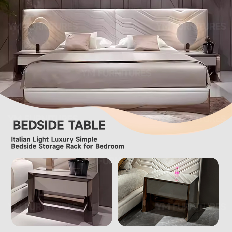 Modern Bedroom Decor One-Drawer Bedside Table Metal&Lacquer Nightstand Nightstands