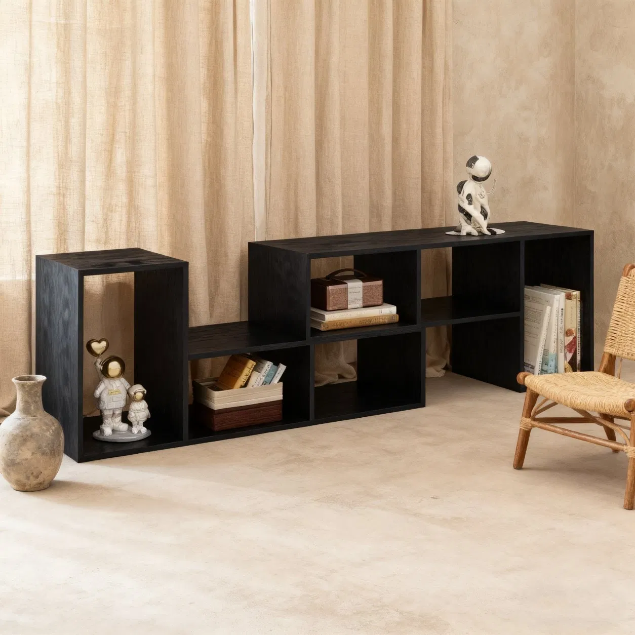 Black Stylish Minimalist Modern Furniture Durable Poplar TV Stand for Storage Living Room Bedroom Hotel