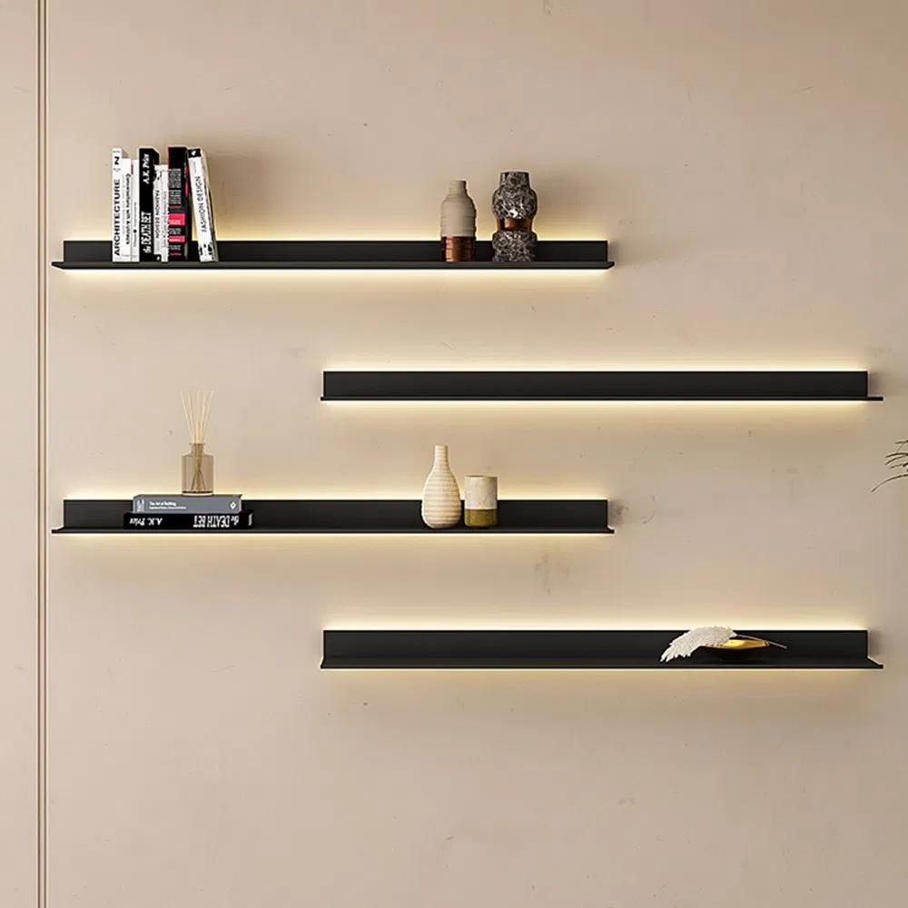 Black LED Floating Shelf with Long-Life Lighting, Wall Shelf with Light