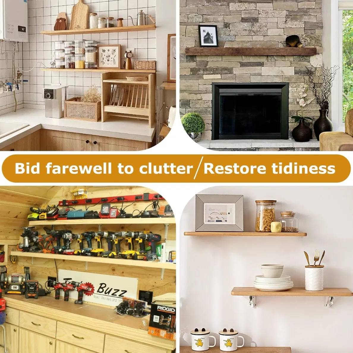 Custom Beech Wood Floating Shelf with Hardware-Adjustable Wall Mount Bracket Design