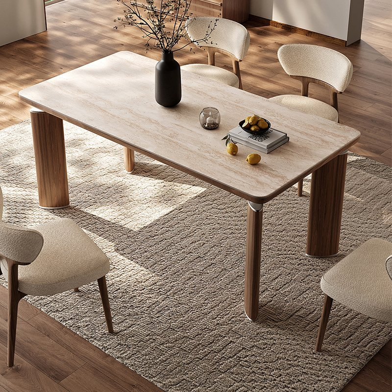 Luxury Travertine Sintered Stone Rectangle Dining Table Set 6 8 Chairs Modern Wooden Stainless Steel Restaurant Dining Room Furniture
