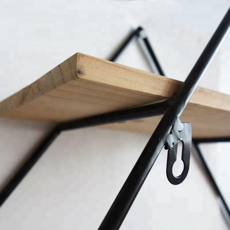 Large Modern Rustic Style Home Decoration Metal Frame Solid Wood Floating Wall Display Shelf