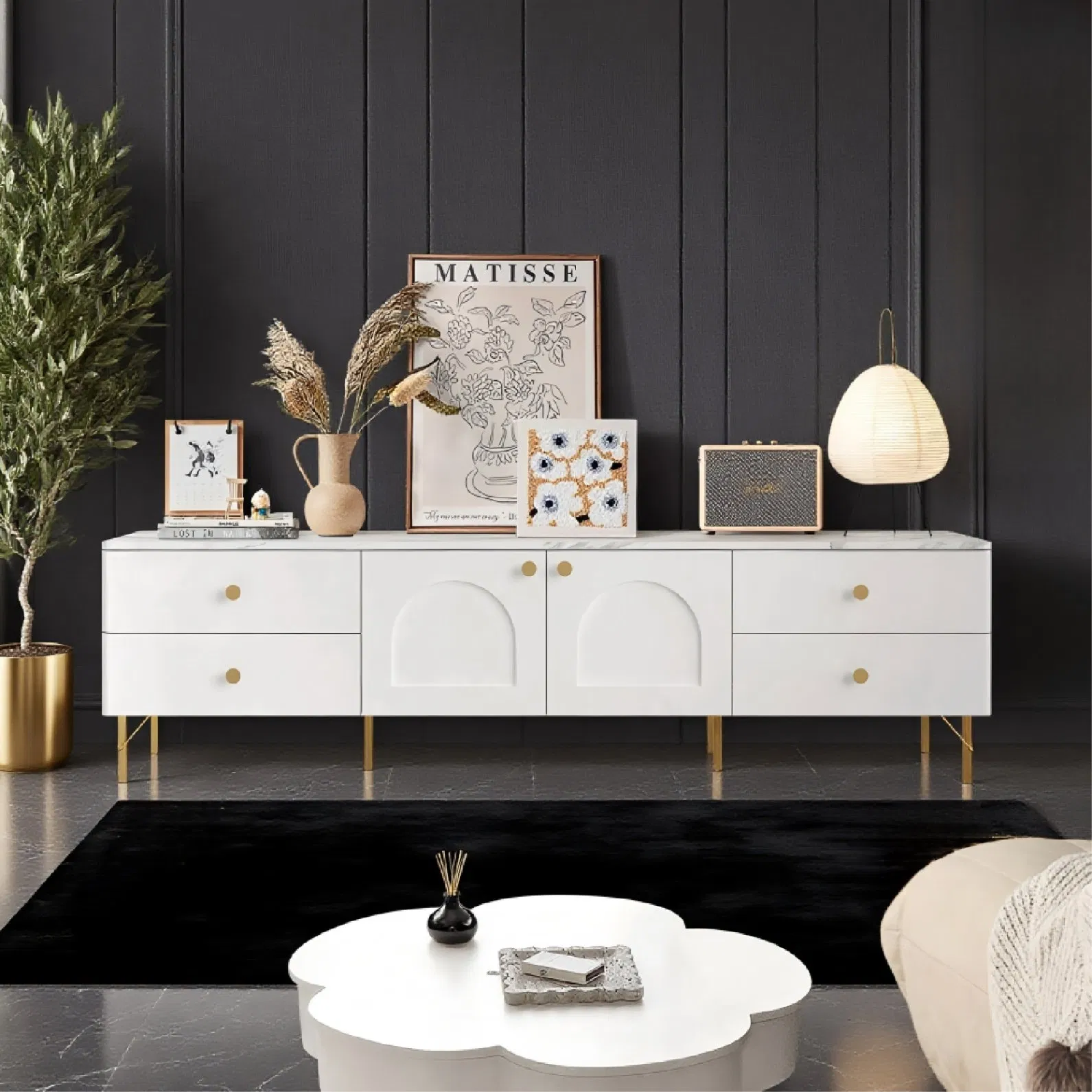 High Quality Minimalist White Wooden Modern Living Room TV Stand