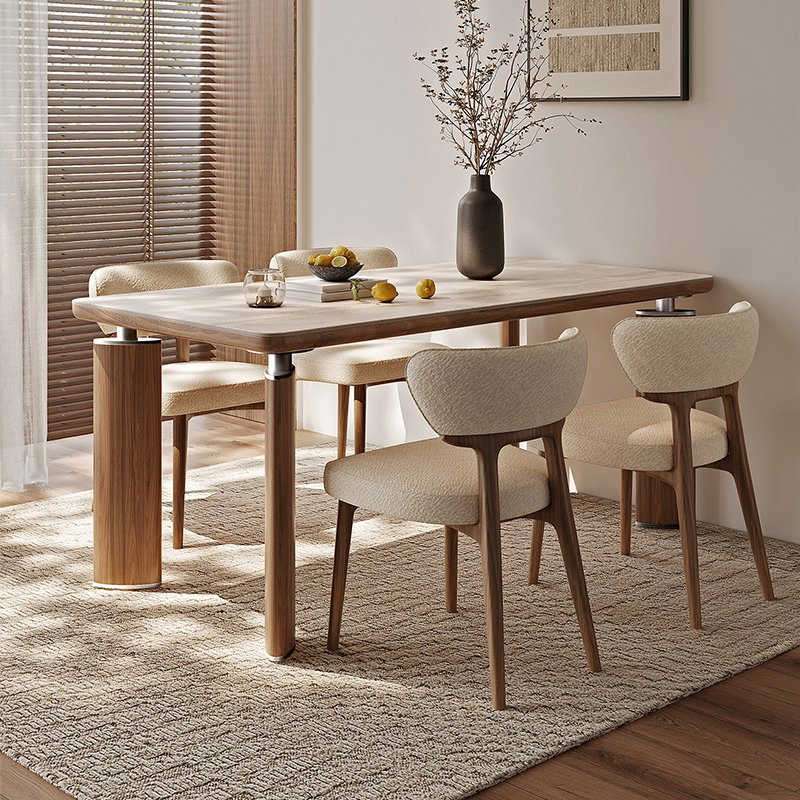 Luxury Travertine Sintered Stone Rectangle Dining Table Set 6 8 Chairs Modern Wooden Stainless Steel Restaurant Dining Room Furniture