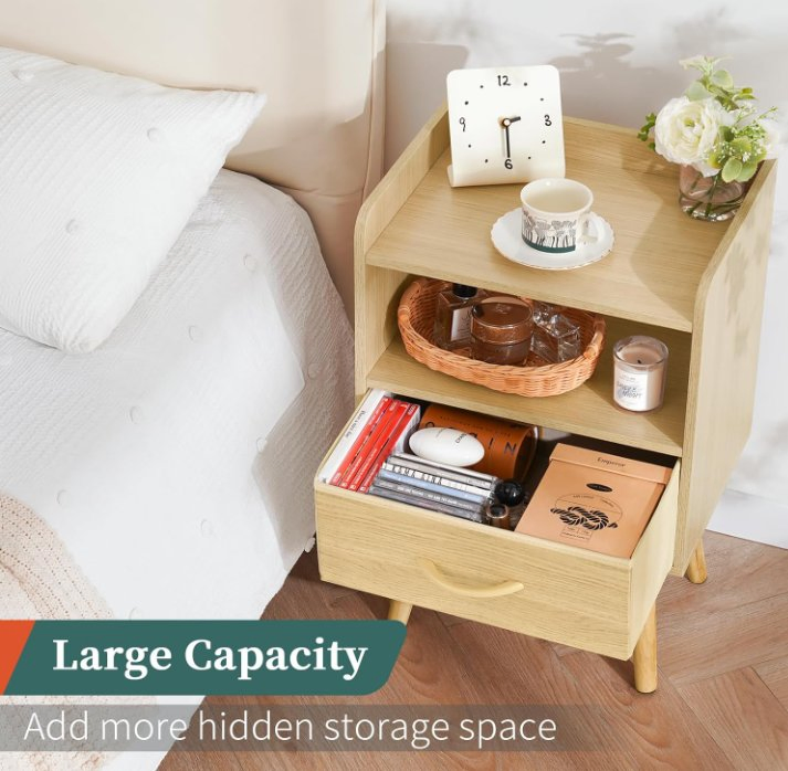 Night Stands for Bedrooms, 2-Tier Night Table-Natural