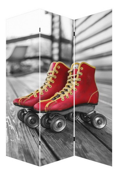 Flower Furniture Wood Panel Movable Folding Screen Canvas Room Divider for Living Room