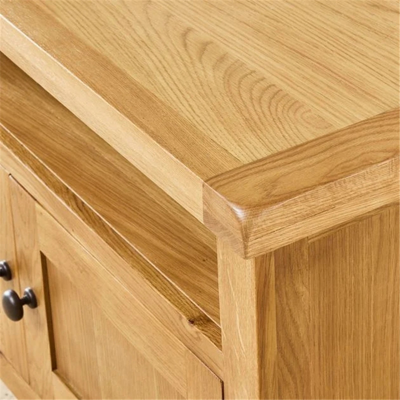 China Manufacture Nordic Minimalist Rustic Wooden Oak Corner Irregular Shape TV Stand