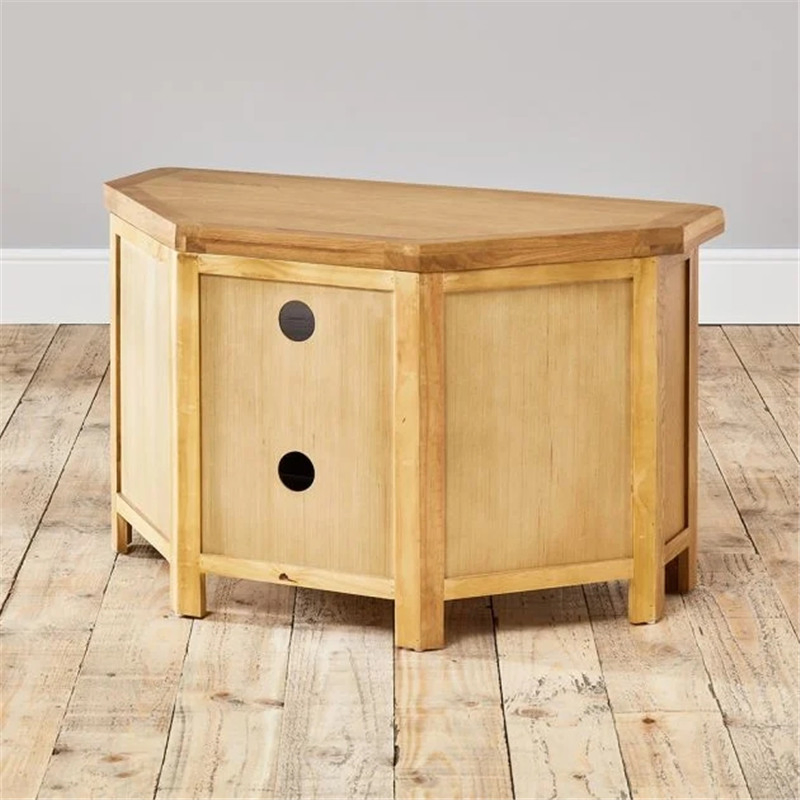 China Manufacture Nordic Minimalist Rustic Wooden Oak Corner Irregular Shape TV Stand