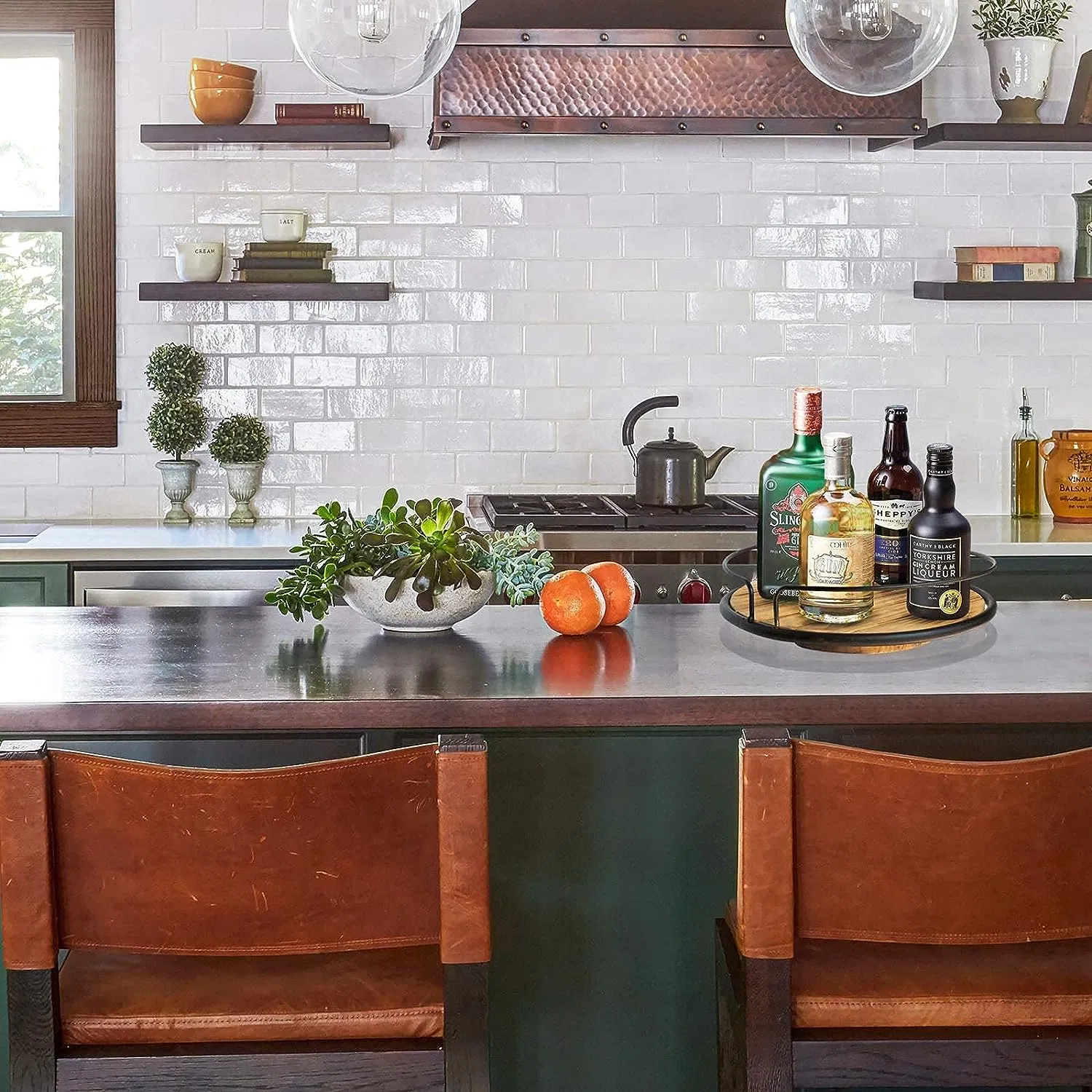 Wood Lazy Susan Organizer for Table Kitchen Turntable Wood Rotating Spice Rack