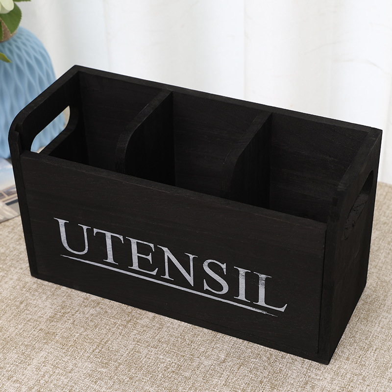 Large Kitchen Utensils Holder with 4 Compartments Wooden Organizer Ez29773