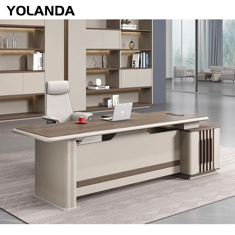 Yolanda Furniture CEO Modern Wood Scrivanie L Shape Luxury Executive Works Manage Table and Chair Set Office Desks