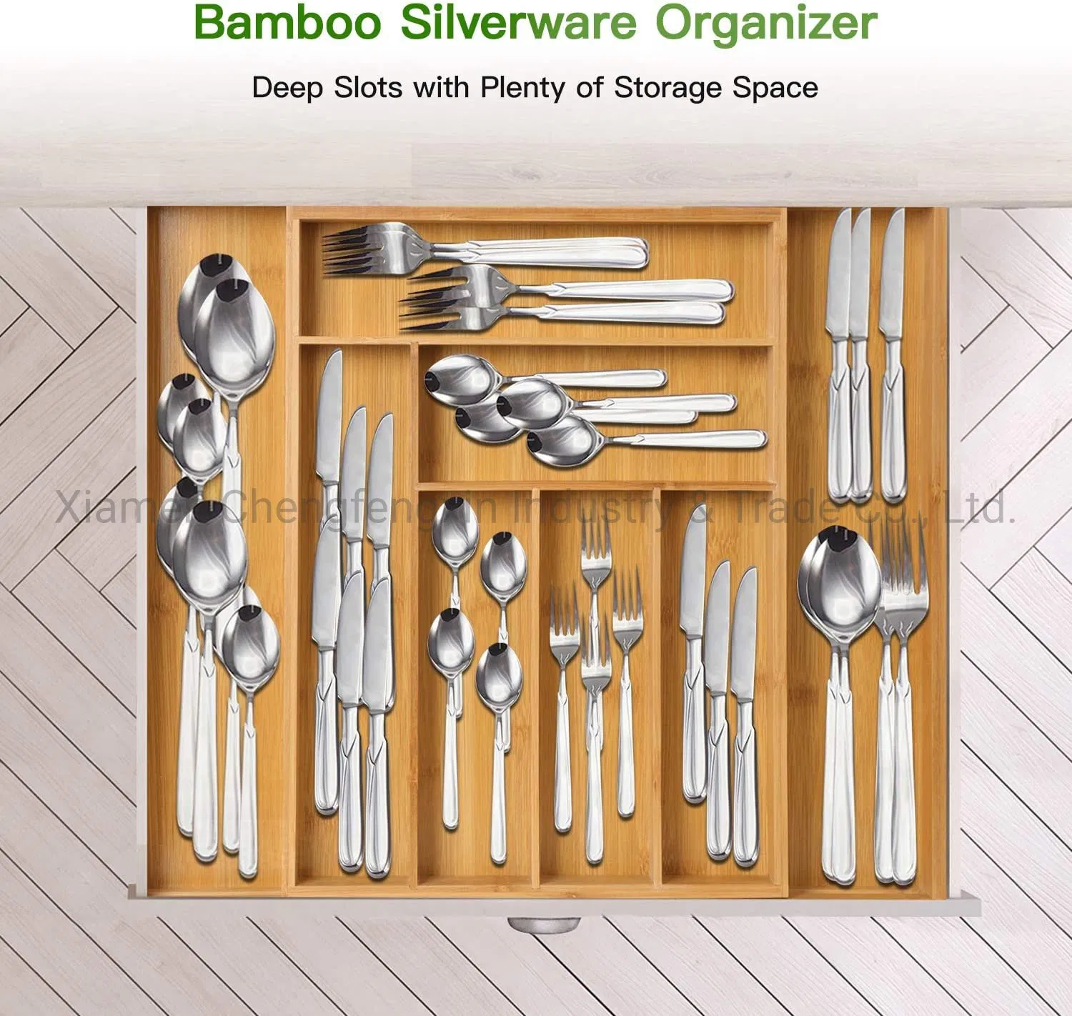 Bamboo Expandable Drawer Organizer for Utensils Holder, Adjustable Cutlery Tray, Wood Drawer Dividers Organizer for Silverware, Flatware, Knives in Kitchen, Bed