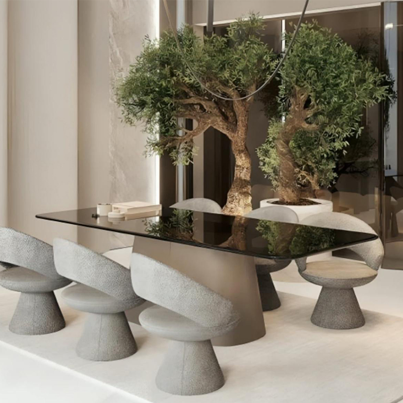 Tempered Glass Top Dining Table Set with Wood Base for Dining Room Furniture with Dining Chair