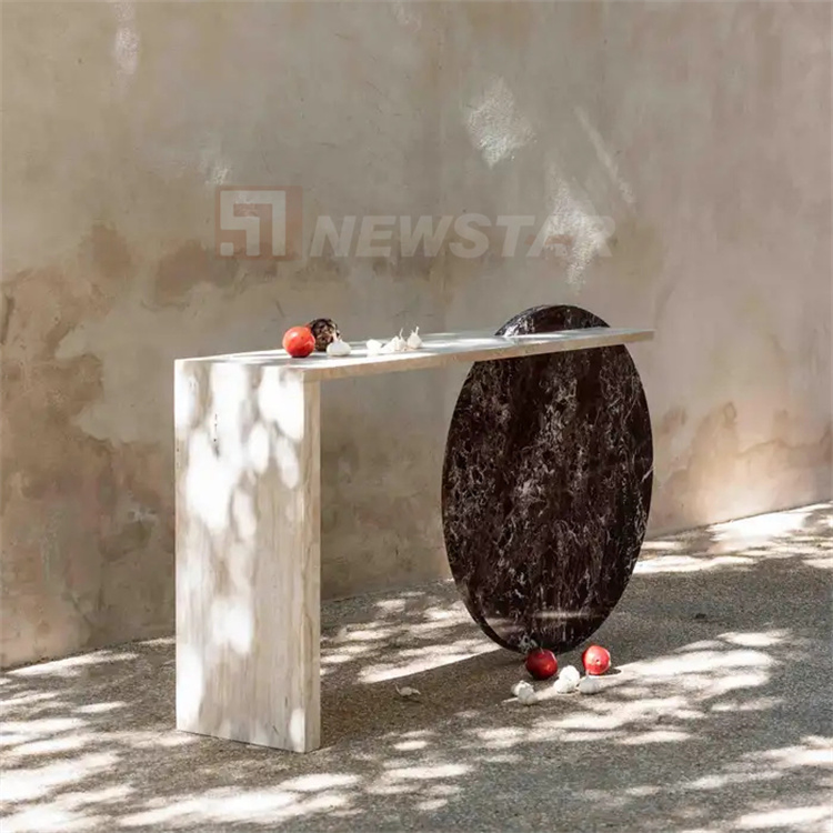 Custom Marble Entryway Table Stone Legs Travertine Marble Top Modern Luxury Hallway Marble Console Table