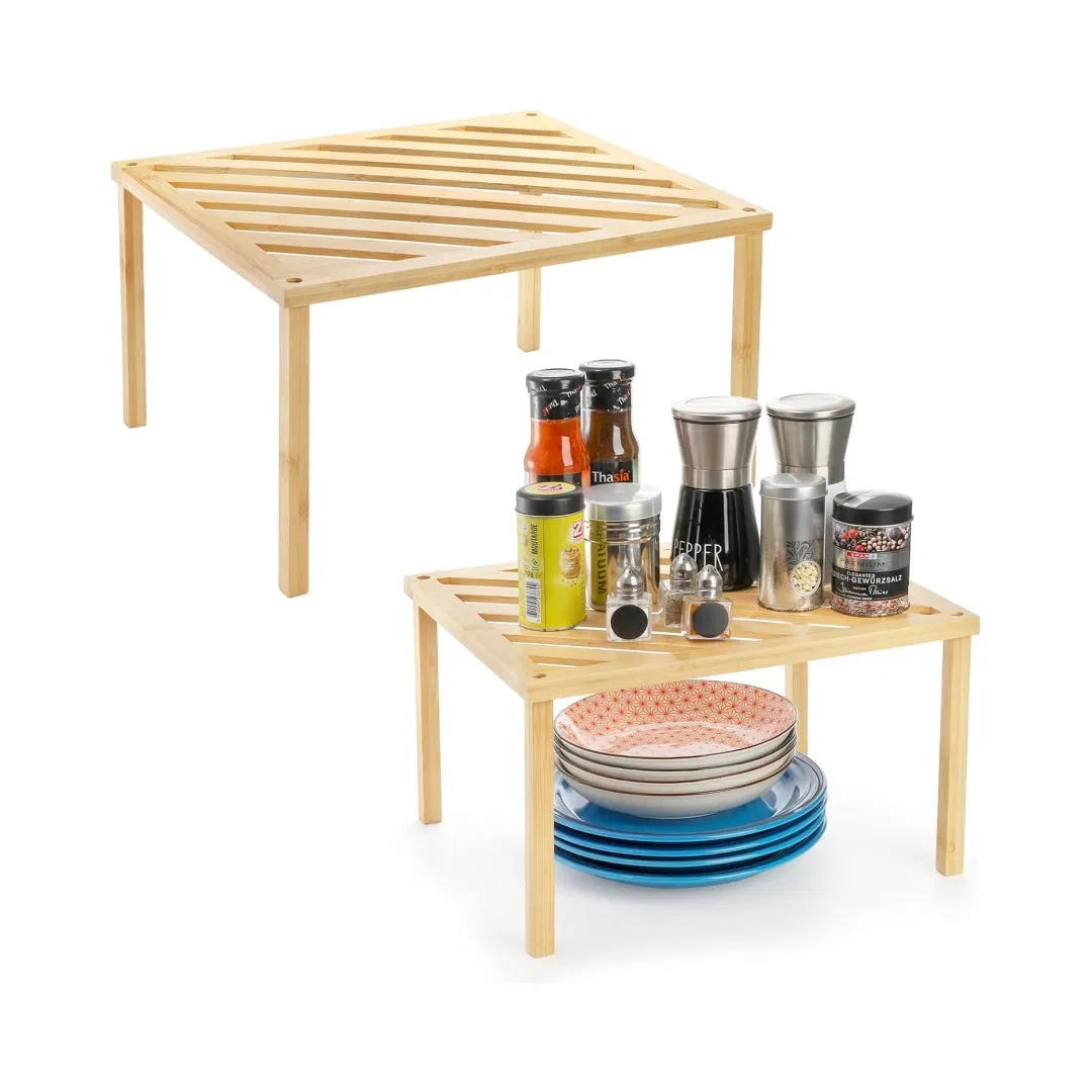 Wooden Stackable Storage Shelf - Food and Kitchen Organizer