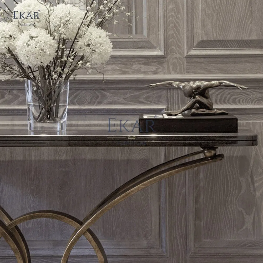 Modern Metal Console Table with Wooden Top for Entryway or Living Room