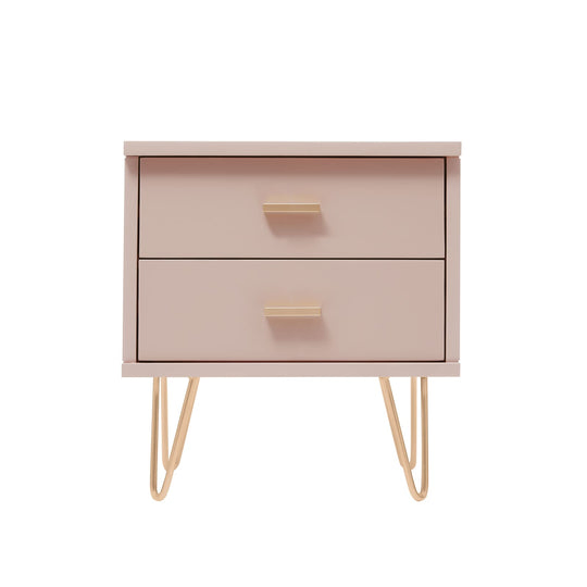Modern Pink Painted Wood Nightstands with 2 Storage Drawers, Industrial Legs Contemporary Bedside Table, Lamp Table, Bedroom Night Stand