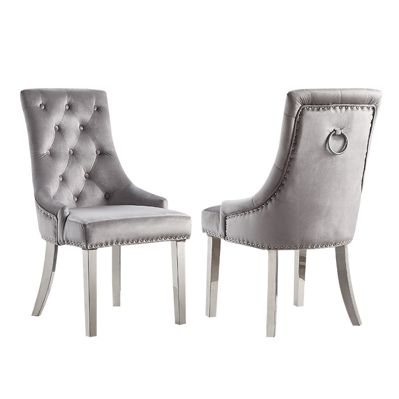 Grey Luxury Velvet Upholstered Restaurant Furniture Dining Room Living Room Italian Stainless Steel Dining Chair for Home