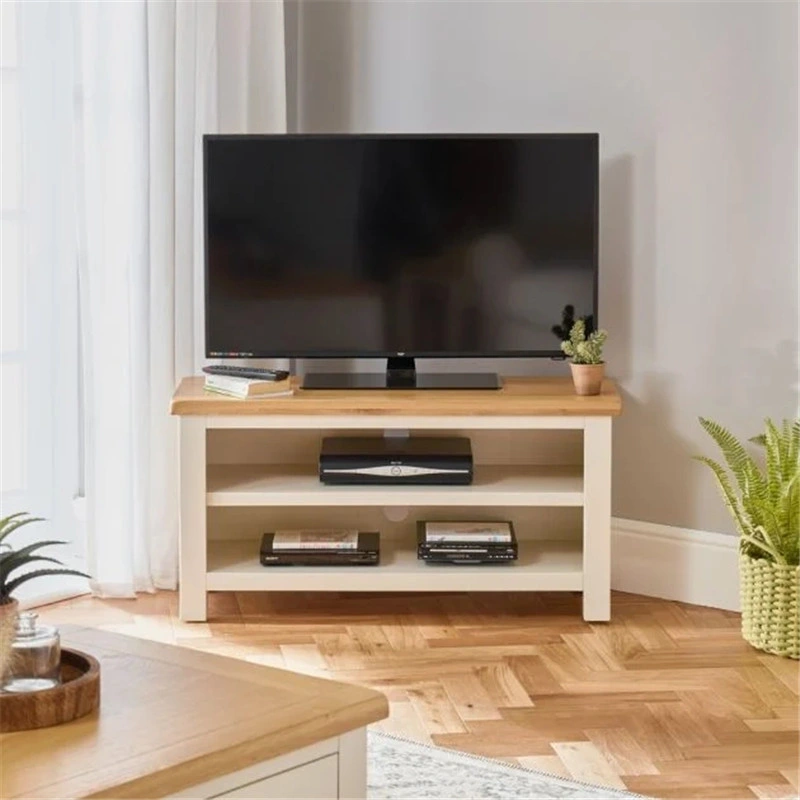 Nordic Minimalist Simple Cream Painted Small Corner TV Stand - up to 50" Size TV Entertainment Unit