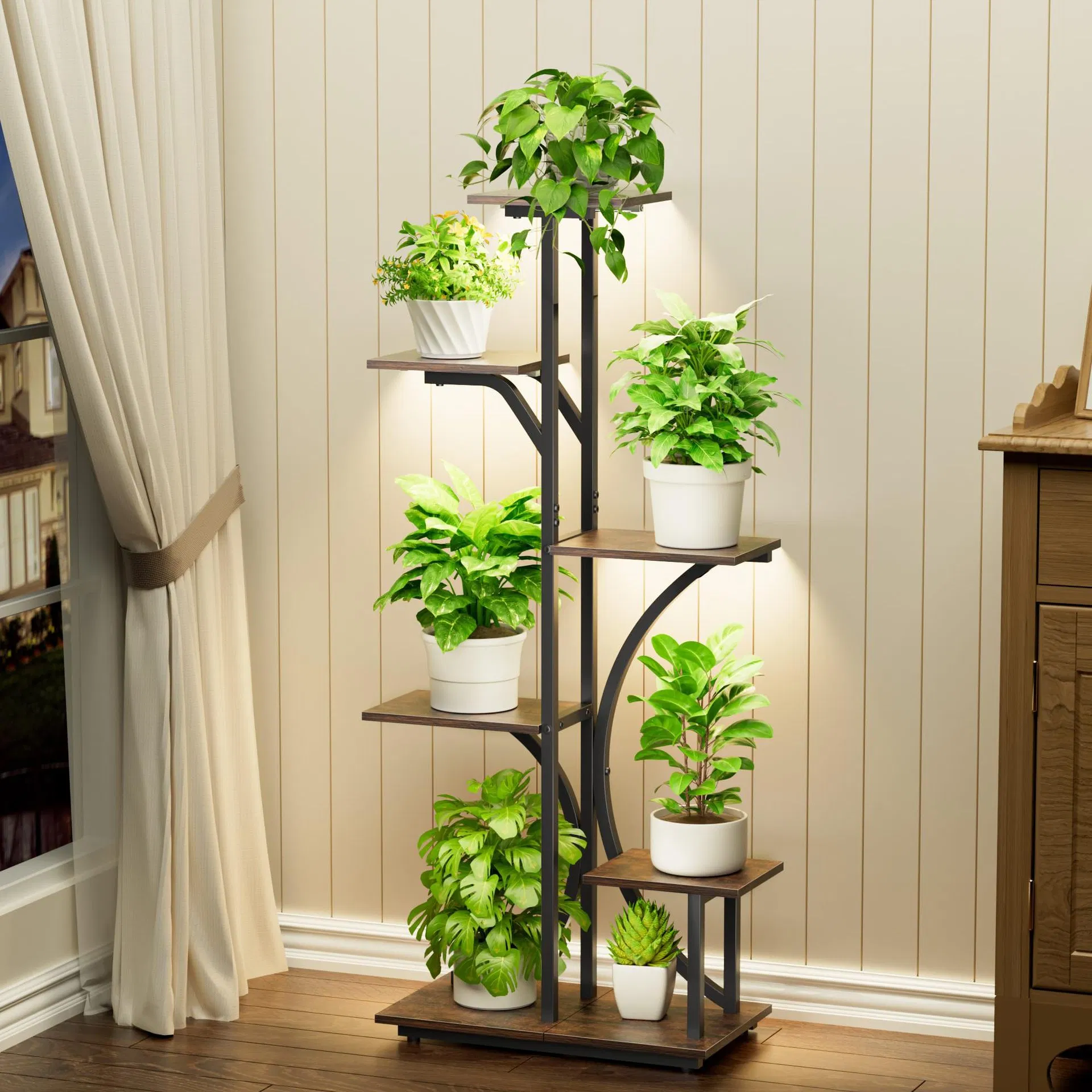 Heavy Duty Utility Storage Shelf, Multi-Purpose Wood Metal Organizer for Kitchen, Living Room and Balcony