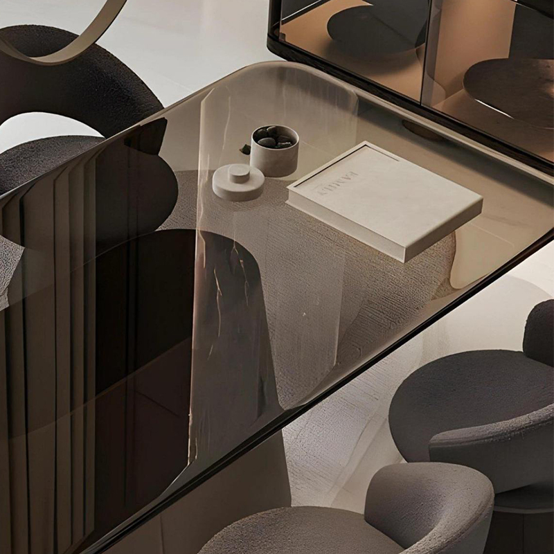 Tempered Glass Top Dining Table Set with Wood Base for Dining Room Furniture with Dining Chair